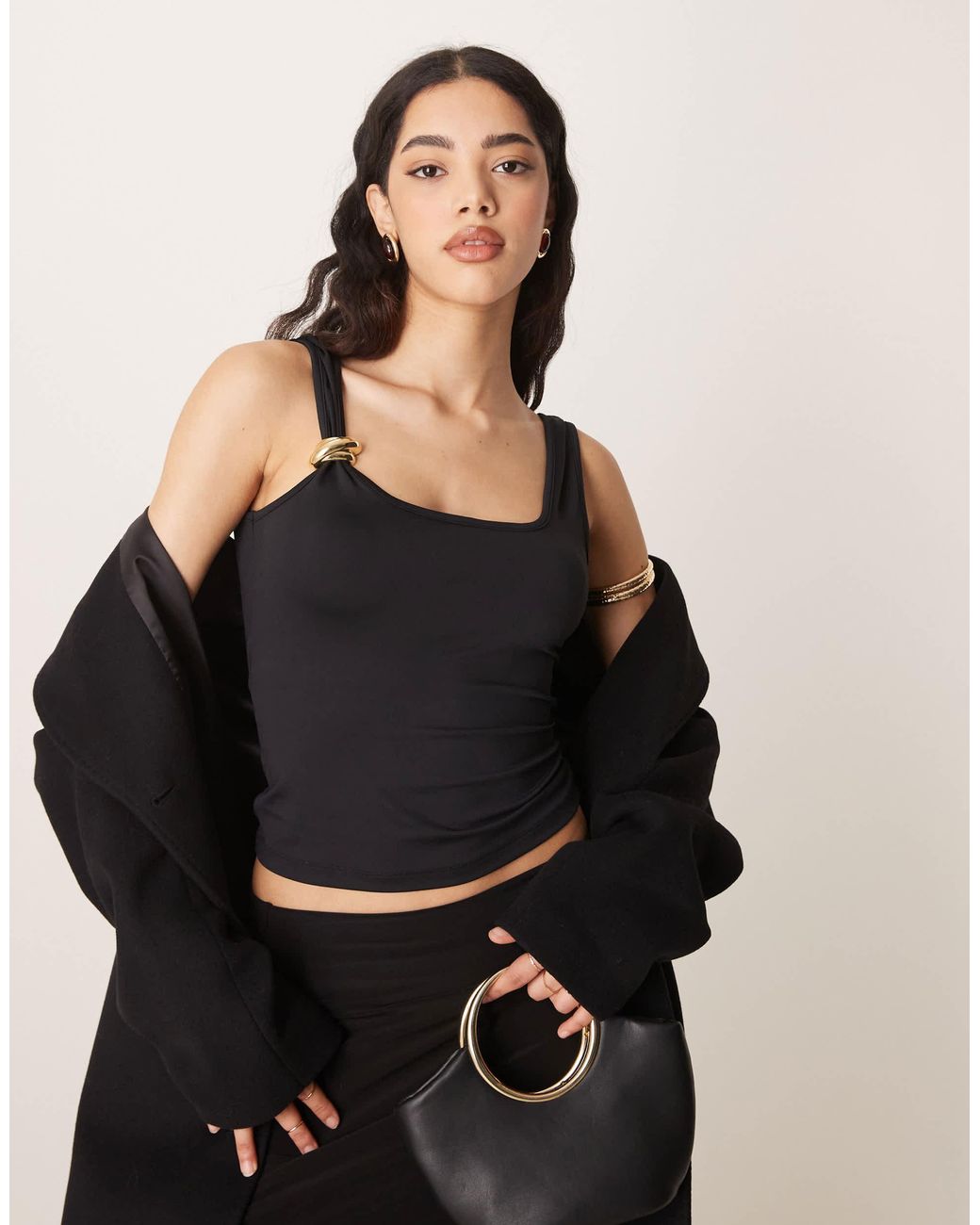 ASOS Vest Top With Gold Cinched Strap Detail in Black | Lyst