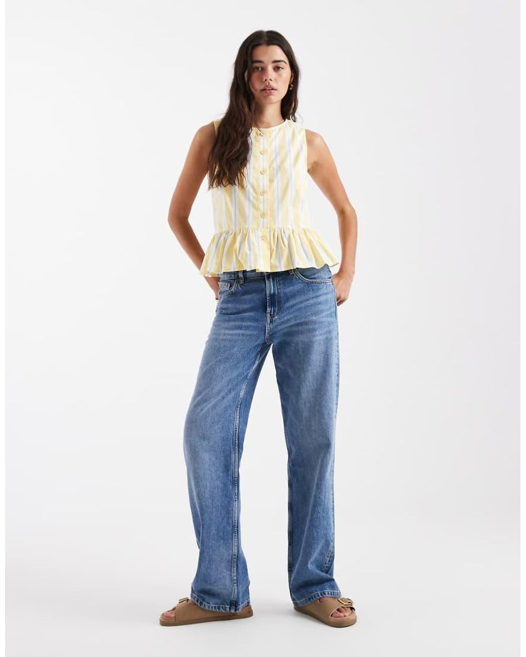 New Look White Stripe Peplum Shell Top