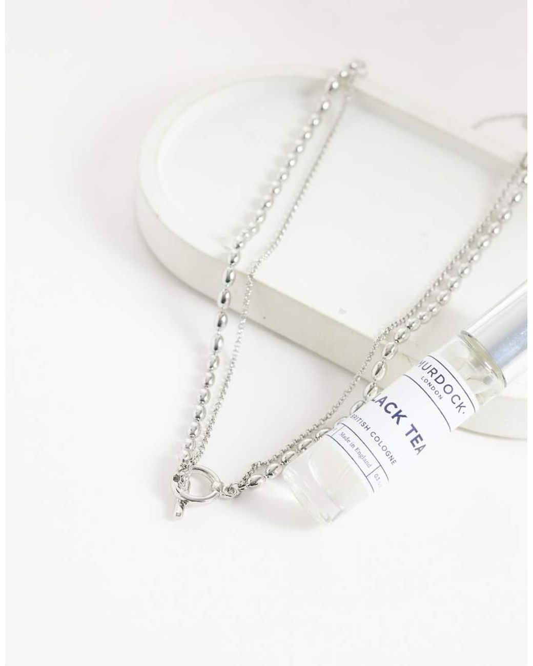 Reclaimed Vintage Blue T-Bar Necklace With Rice Ball Chain for men