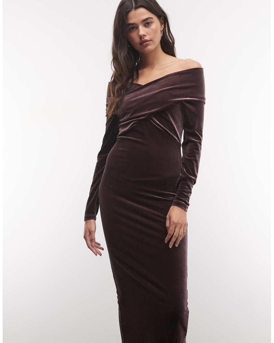 AllSaints Red Delta Long Sleeve Velour Midi Dress