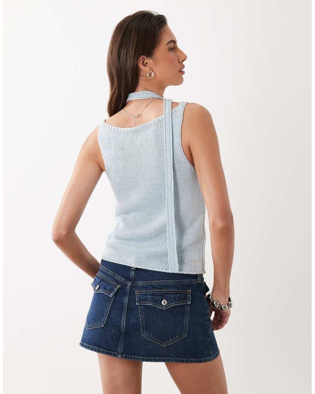 Mango Blue Teen Knit Tank Top With Scarf