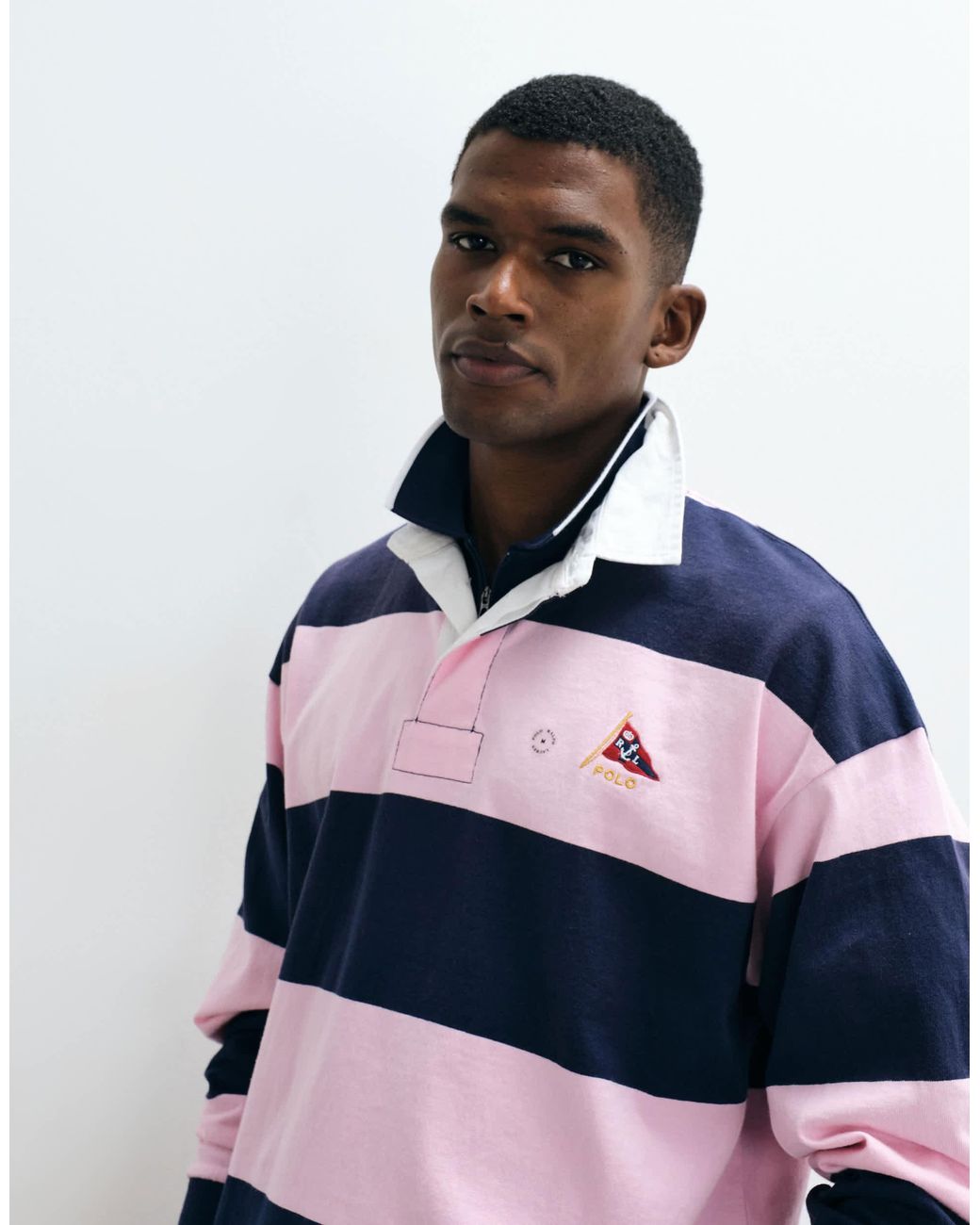 Polo rugby oversize à logo drapeau et rayures bloc bleu marine et Polo Ralph Lauren pour homme en coloris White