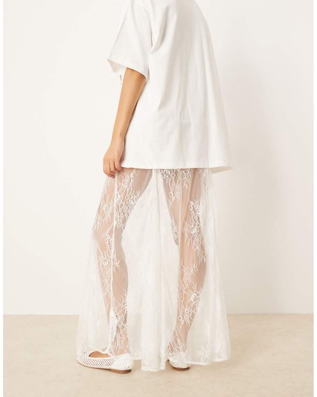ASOS Natural Godet Lace Maxi Skirt