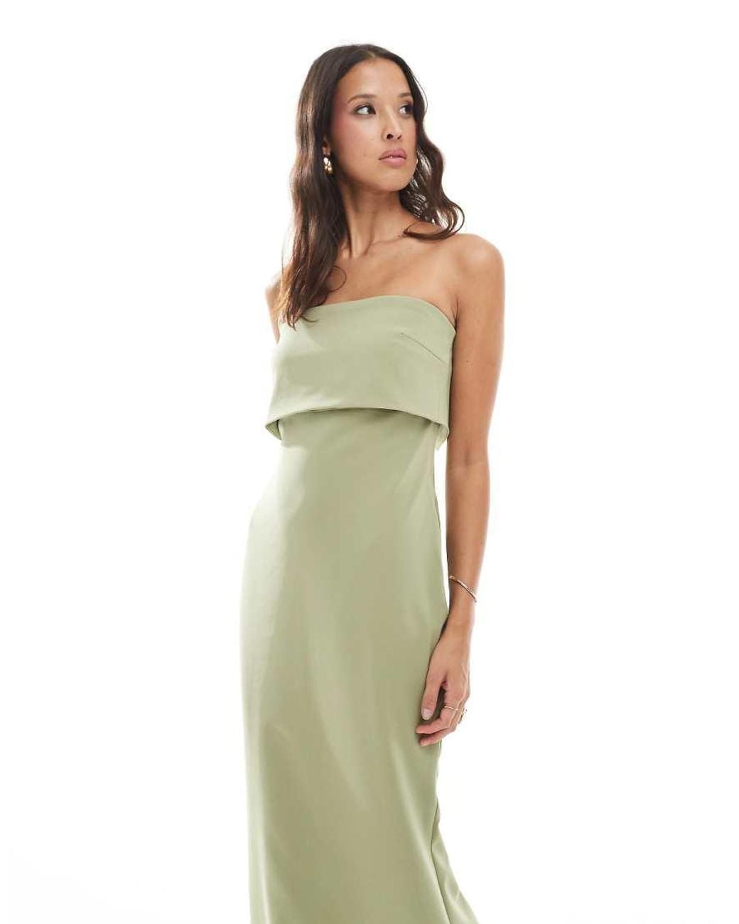 Pretty Lavish Green Bridesmaid Crepe Bandeau Maxi Dress