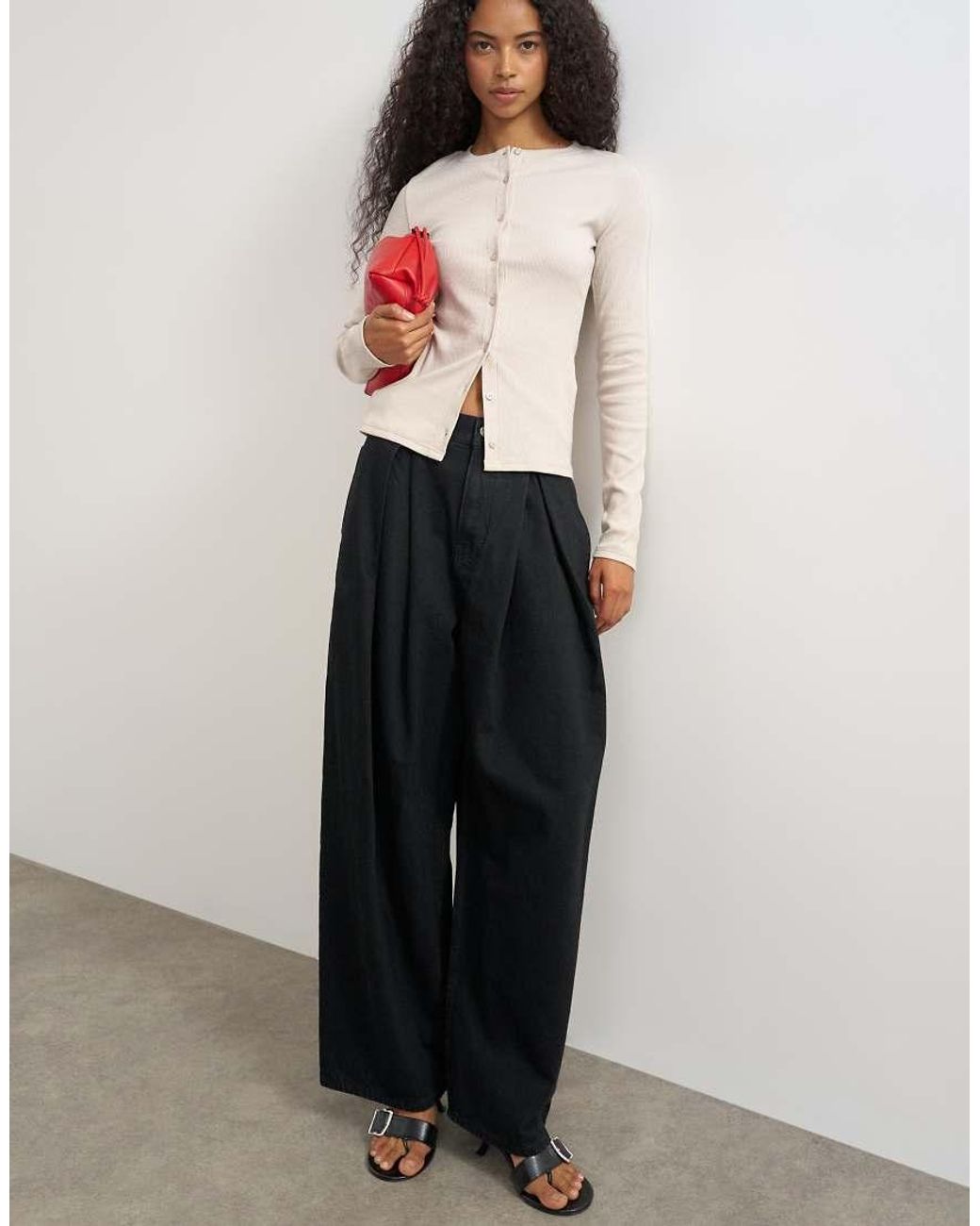 TOPSHOP Natural Button Through Long Sleeve Top