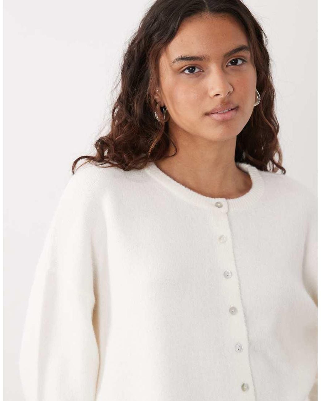 ASOS White Fluffy Relaxed Crew Neck Cardigan