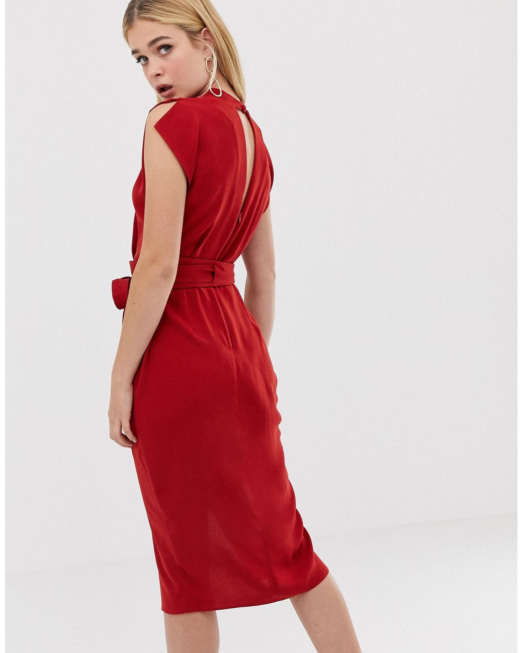 asos design split sleeve mini dress with obi belt