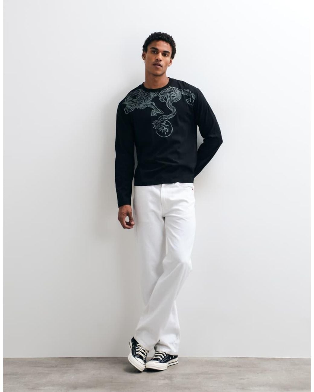 ASOS Blue Boxy Relaxed Long Sleeve T-shirt With Dragon Graphic for men