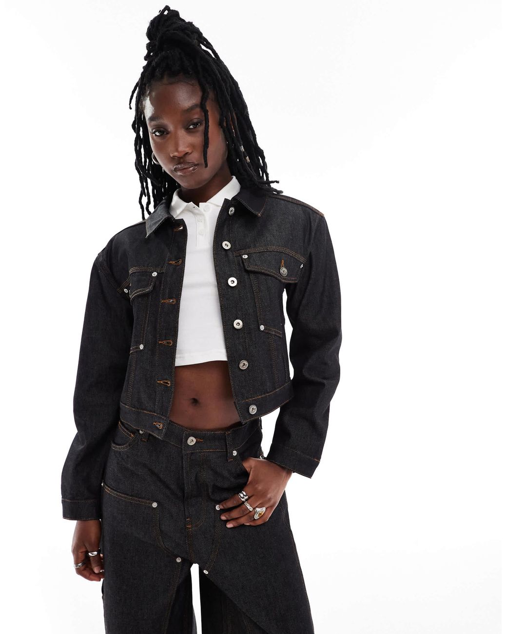 Collusion Cropped Denim Jacket Co ord in Black Lyst