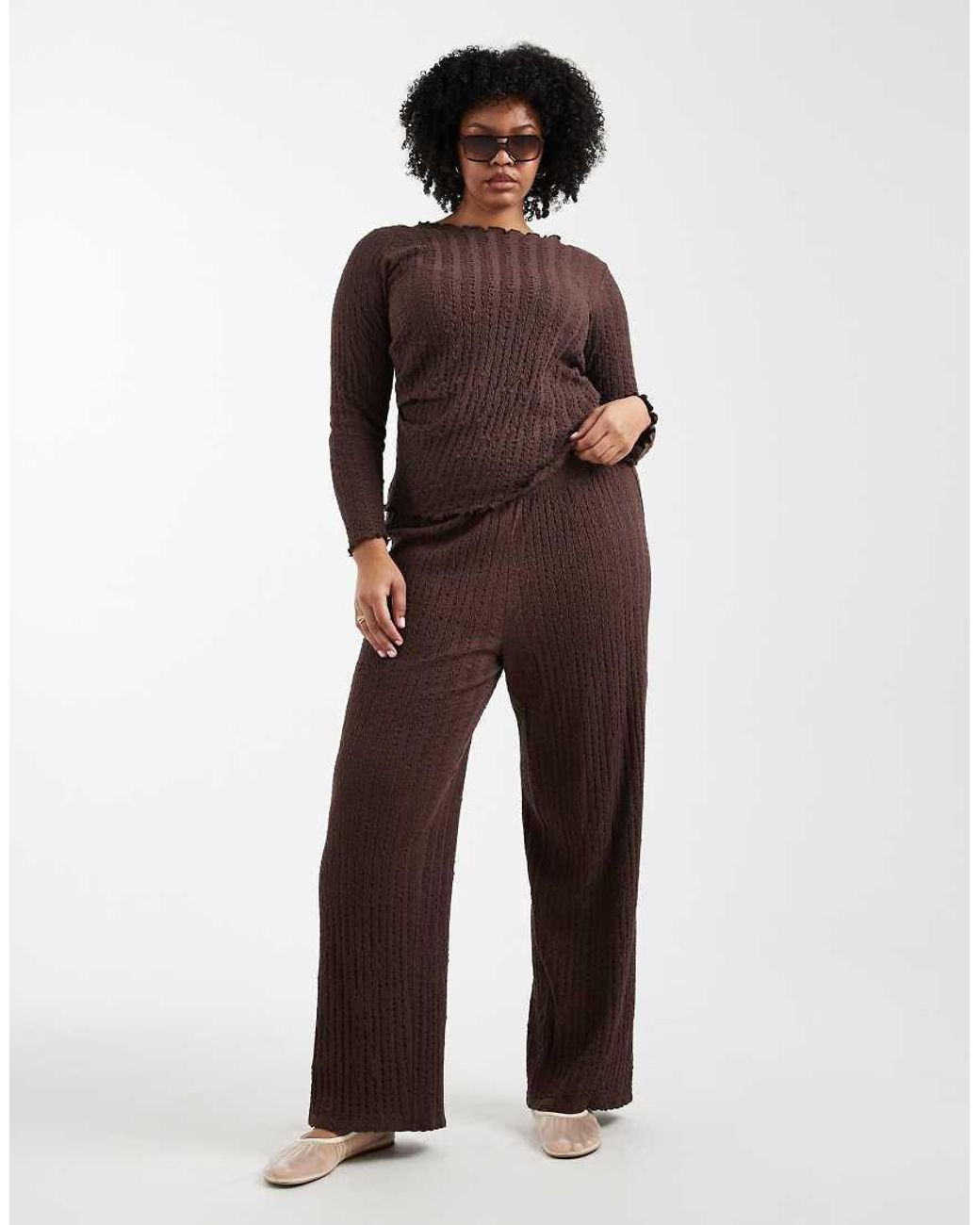 ONLY Brown Long Sleeve Textured Top Co-ord