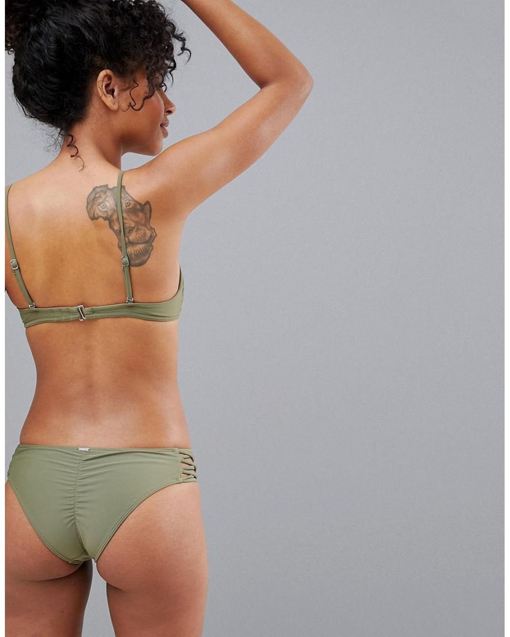 Hollister Bikini Bottom With Strappy Sides In Olive in Green | Lyst