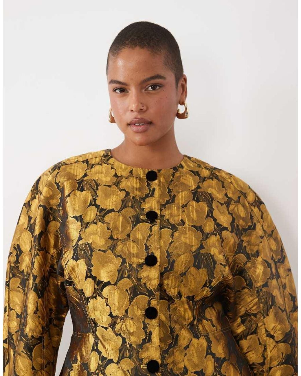 ASOS Yellow Asos Design Curve Crew Neck Structured Button Down Mini Dress