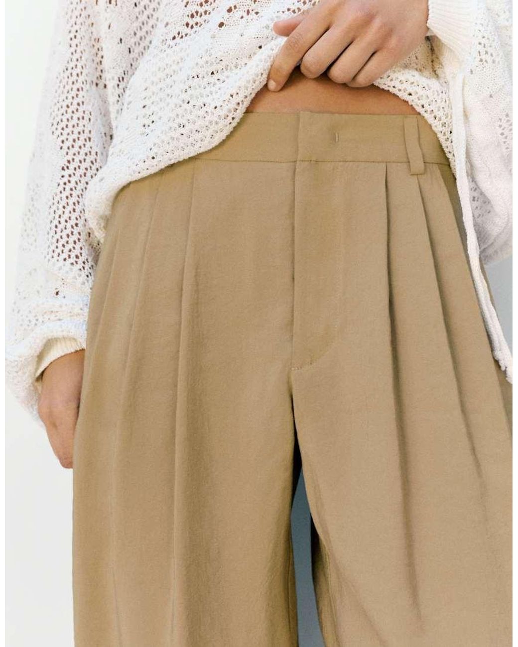 Pull&Bear White Wide-leg Darted Trousers