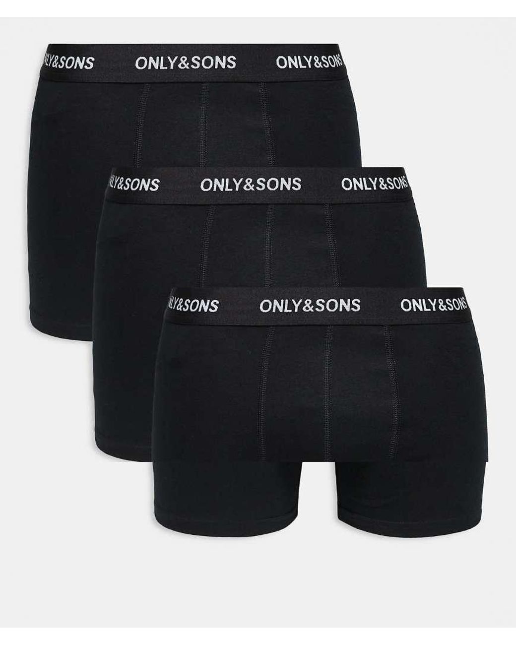 Only & Sons Black 3 Pack Trunks for men