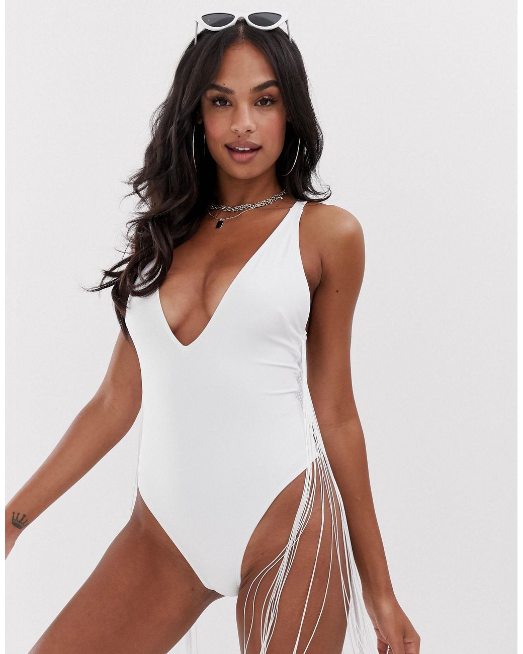 white fringe swimsuit