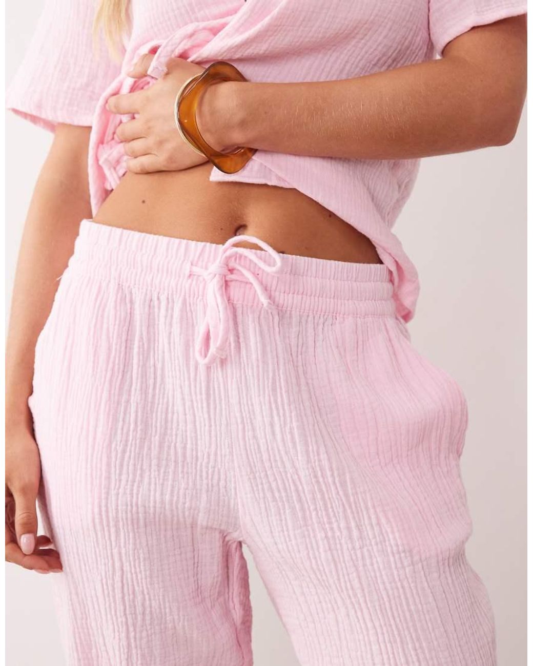 JDY Petite Pink Wide Leg Cheesecloth Trousers Co-ord