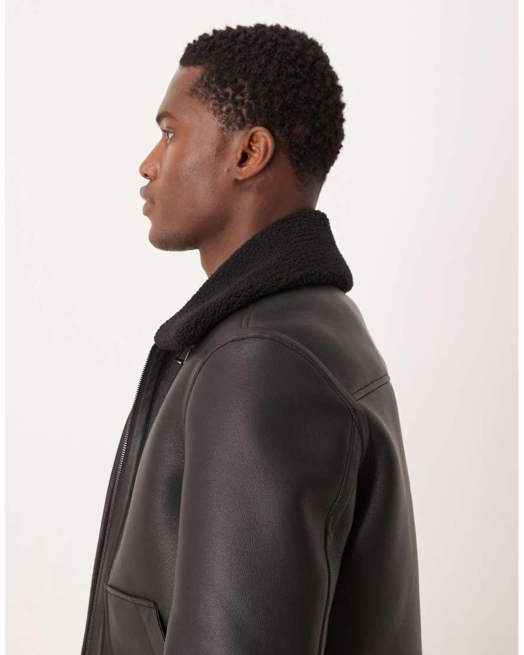 Mango Black Faux Sheerling Jacket for men