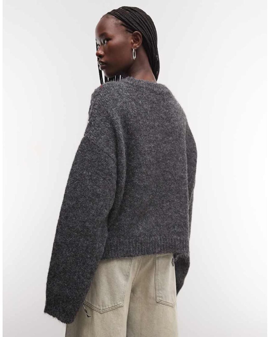 The Ragged Priest Gray V Neck Crop Argyle Knit