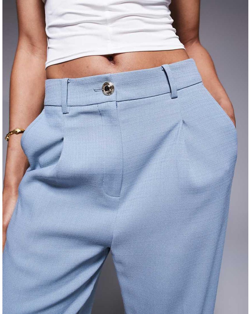 ASOS Blue Tall Wide Leg Tailored Trousers With Buttons