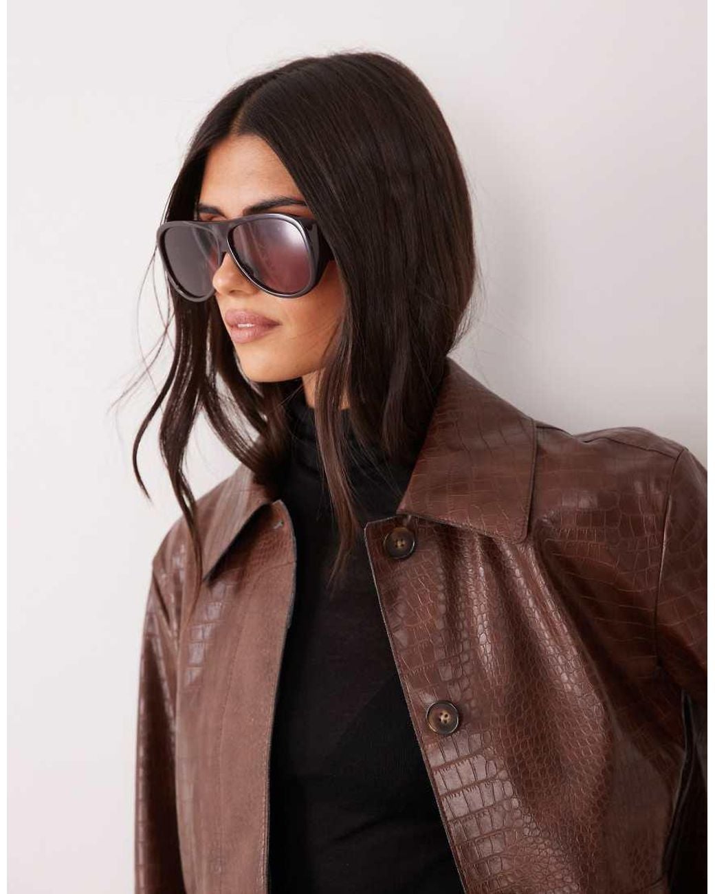 Mango Brown Faux Croc Leather Jacket