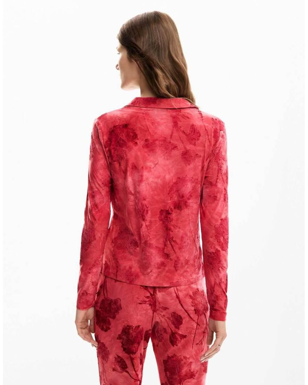 Desigual Red Buttoned Flocked Shirt