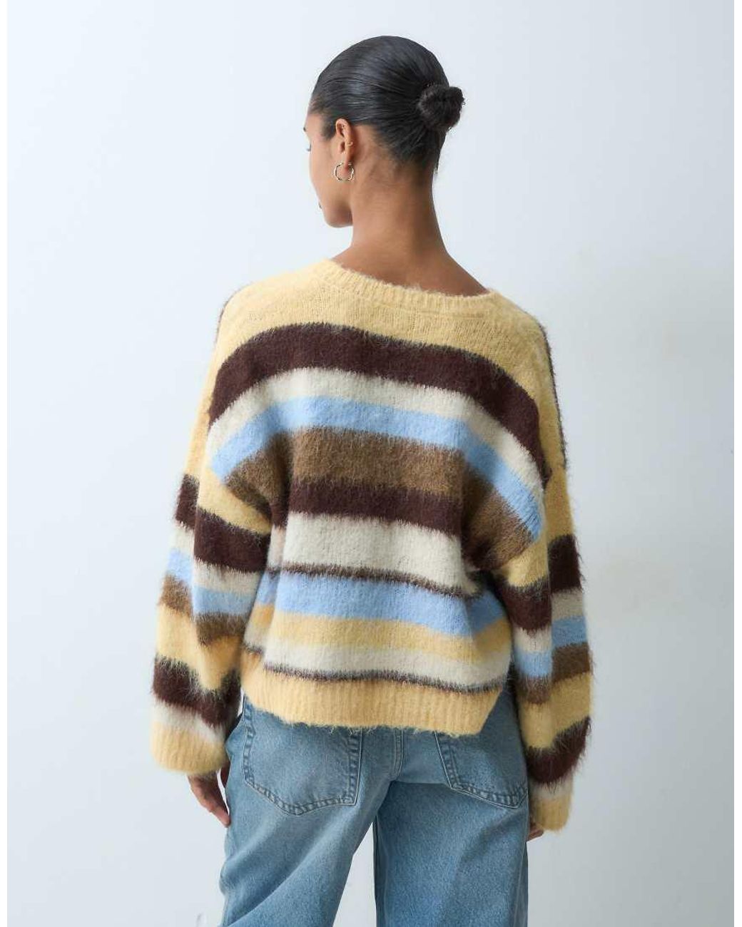 Miss Selfridge Metallic Stripe Brushed Crew Neck Cardigan