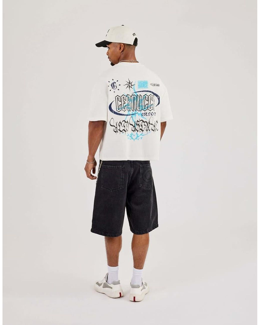 CERNUCCI White Waffle Boxy Back Print T-Shirt for men