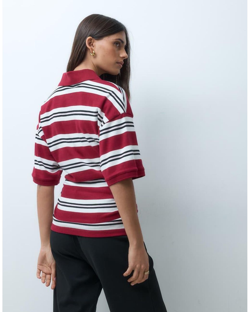 ASOS Red Corset Waist Tee With Rugby Polo Collar