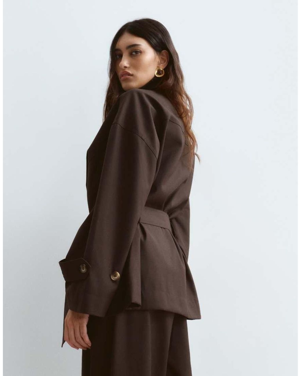 ARRANGE Brown Funnel Neck Belted Jacket Co-Ord