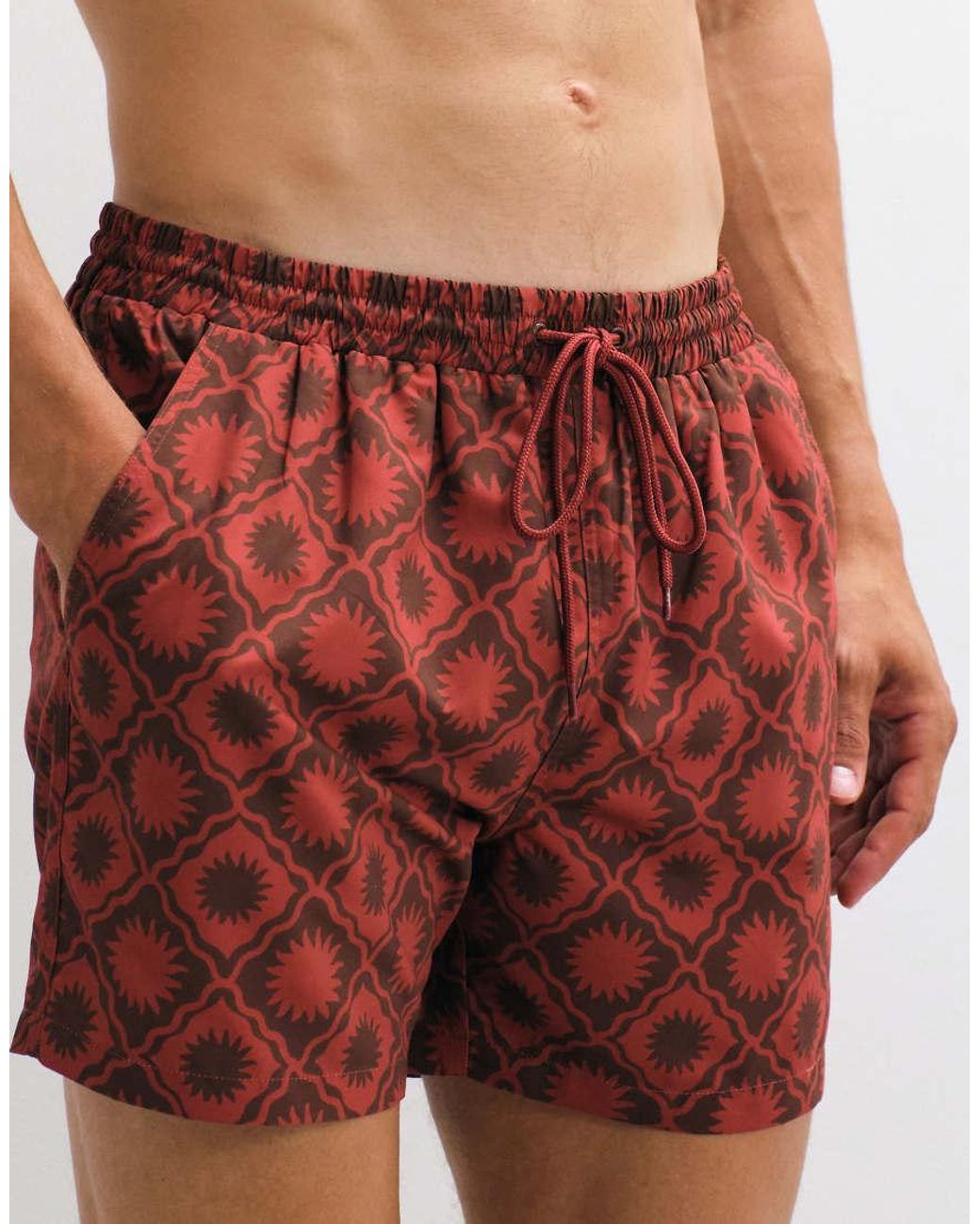 South Beach Red Sundial Print Swimshort for men