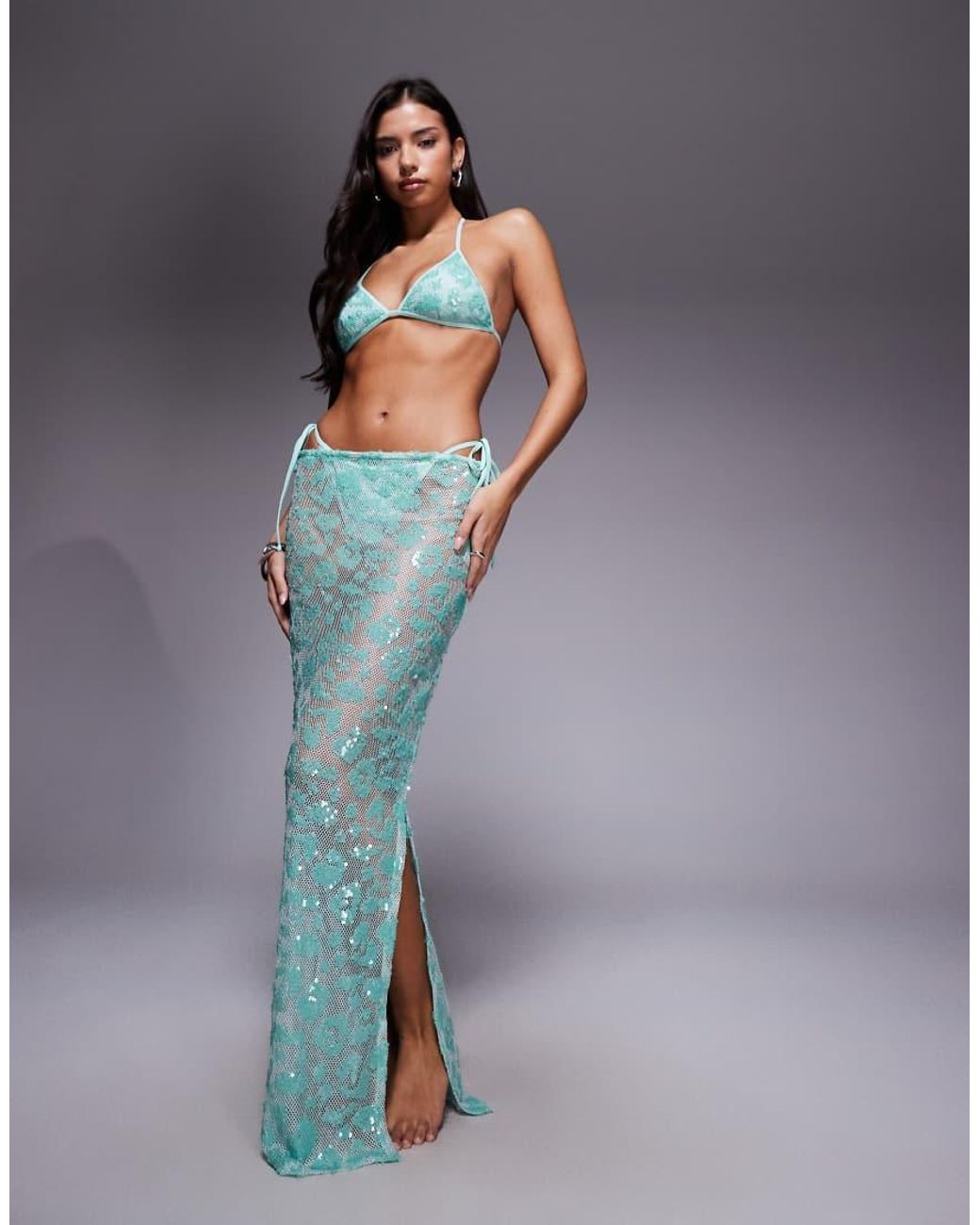 South Beach Blue Sequined Beach Maxi Skirt