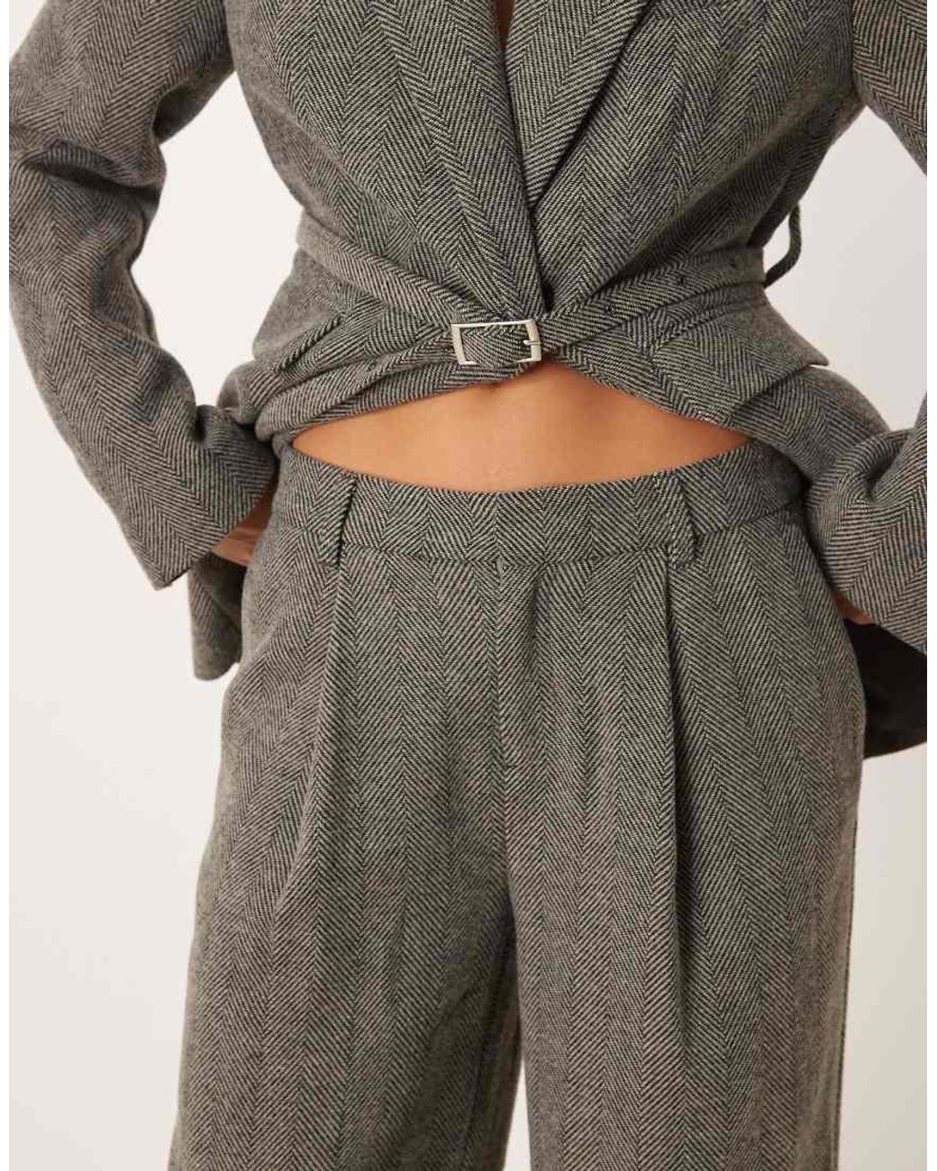 Gina Tricot Natural Co-ord Mid Waist Herringbone Trousers