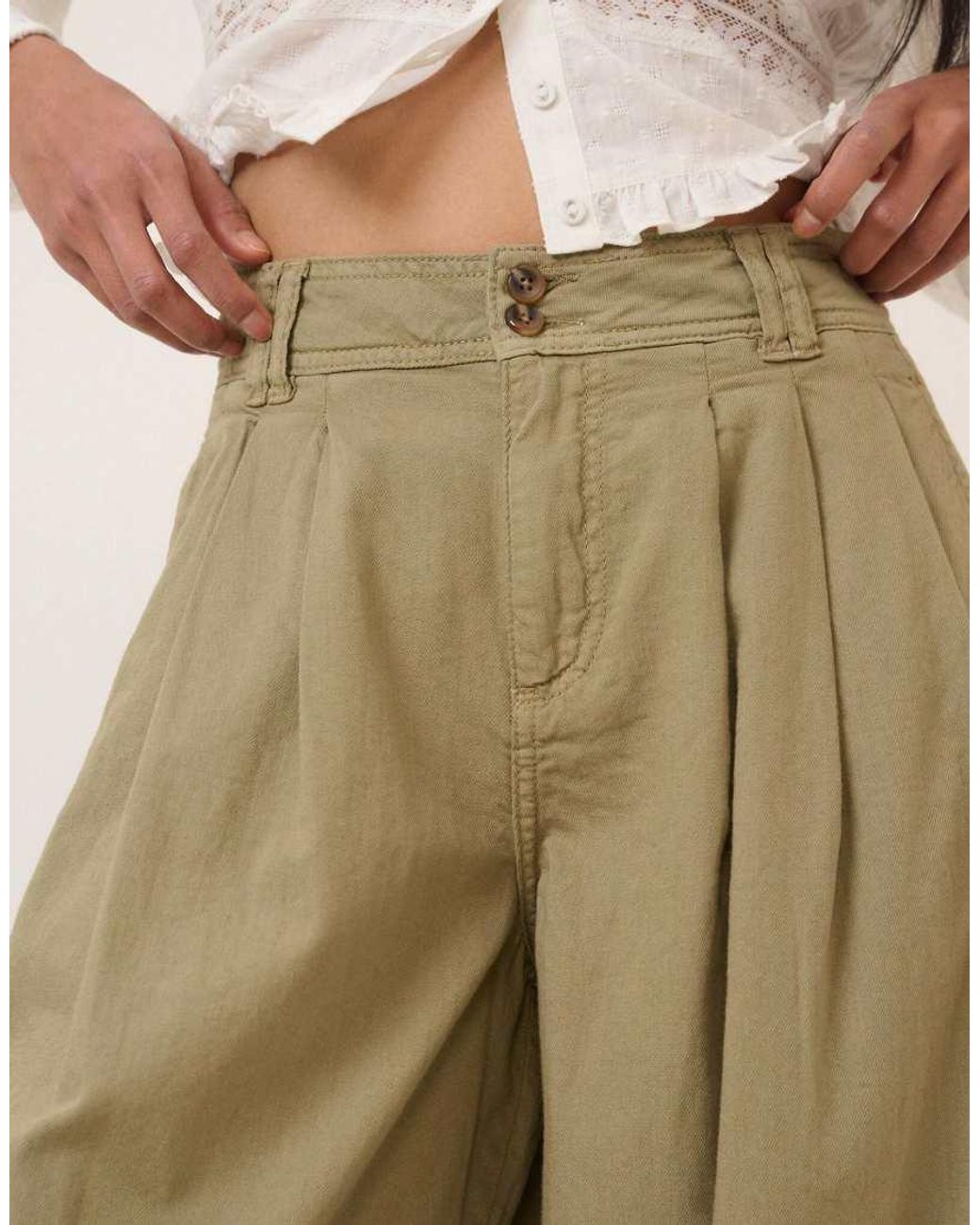Nobody's Child Petite Natural Pleated Cotton Wide Leg Trousers