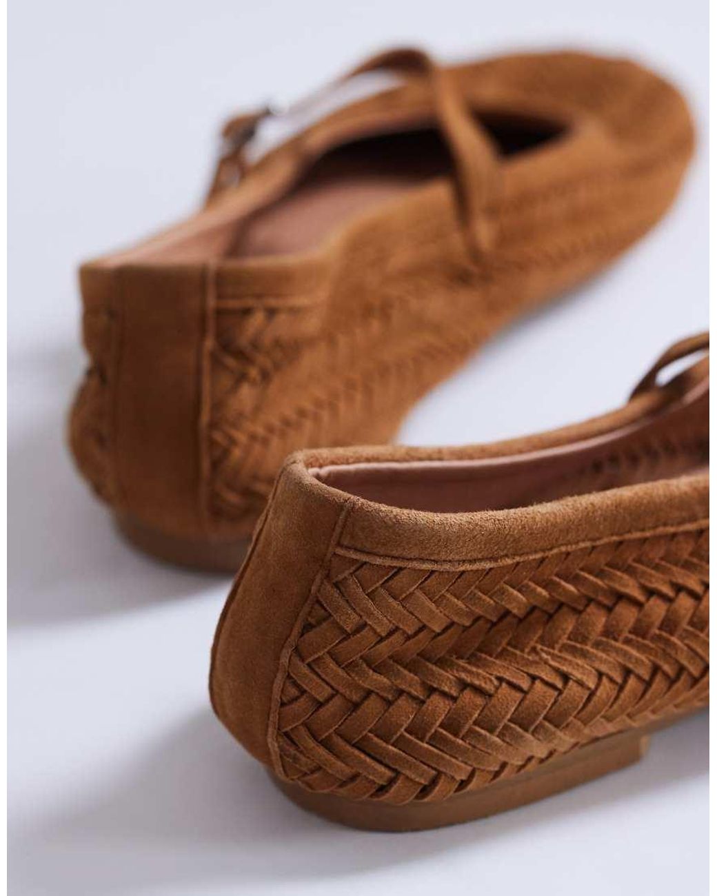 TOPSHOP White Bonnie Real Suede Woven Ballet