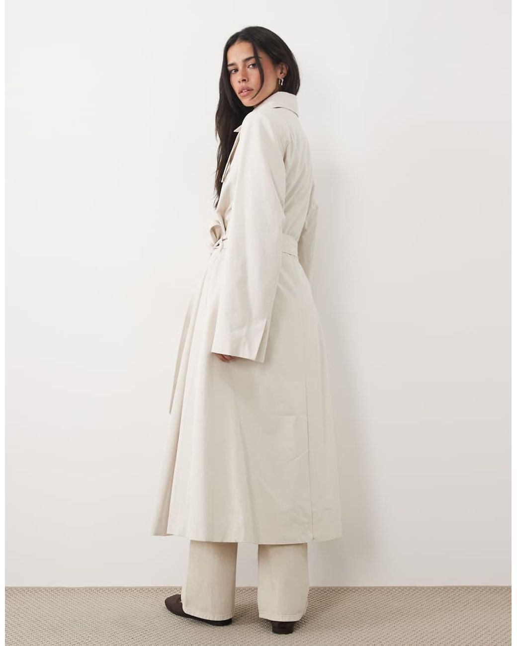 4th & Reckless Natural Funnel Buckle Neck Detail Button Through Midi Trench Coat