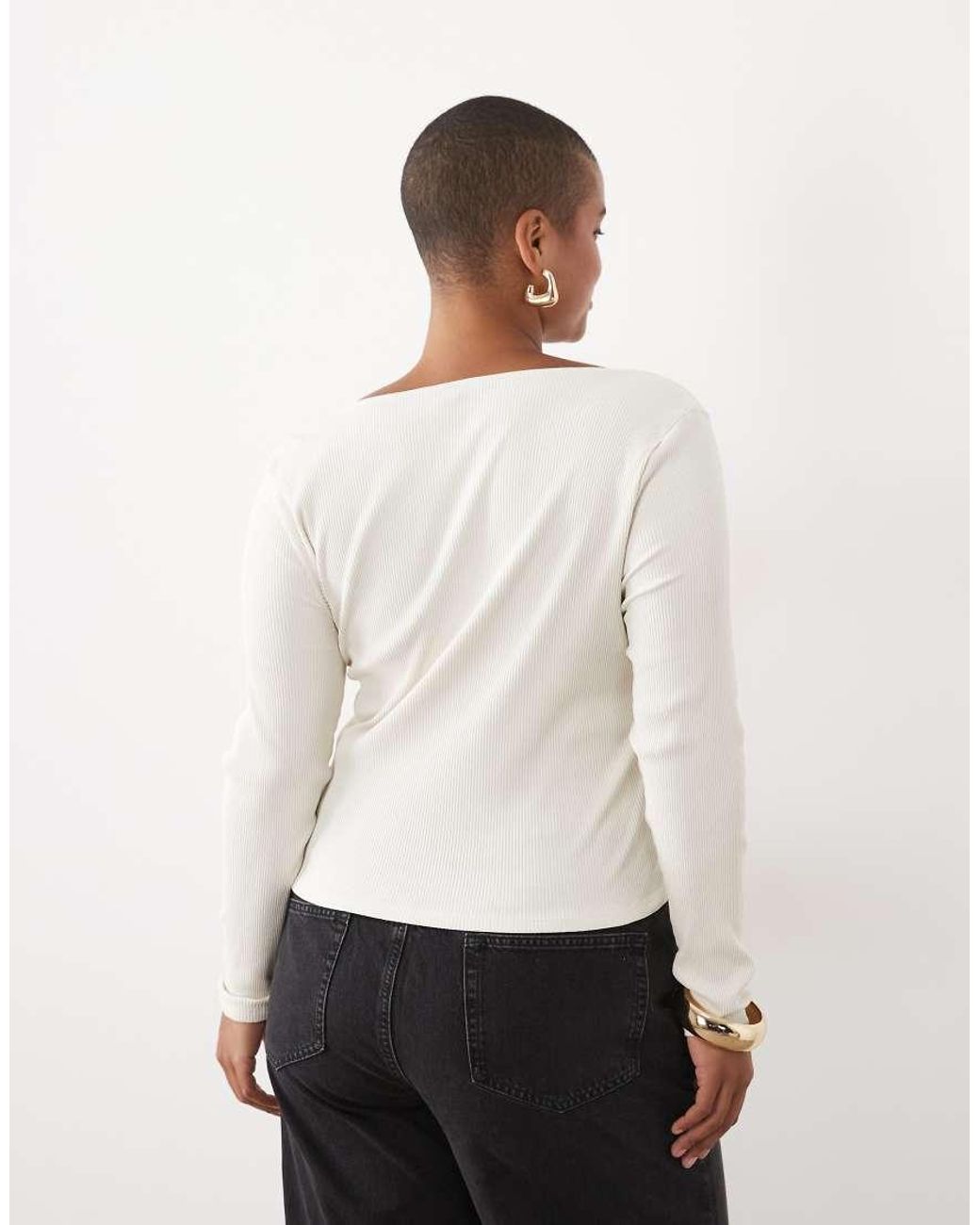 ASOS Brown Asos Design Curve Sculpting Rib Button Through Top With Lace Underlayer