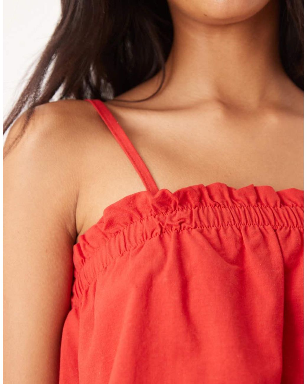 ASOS Red Linen Blend Trapeze Cami Top