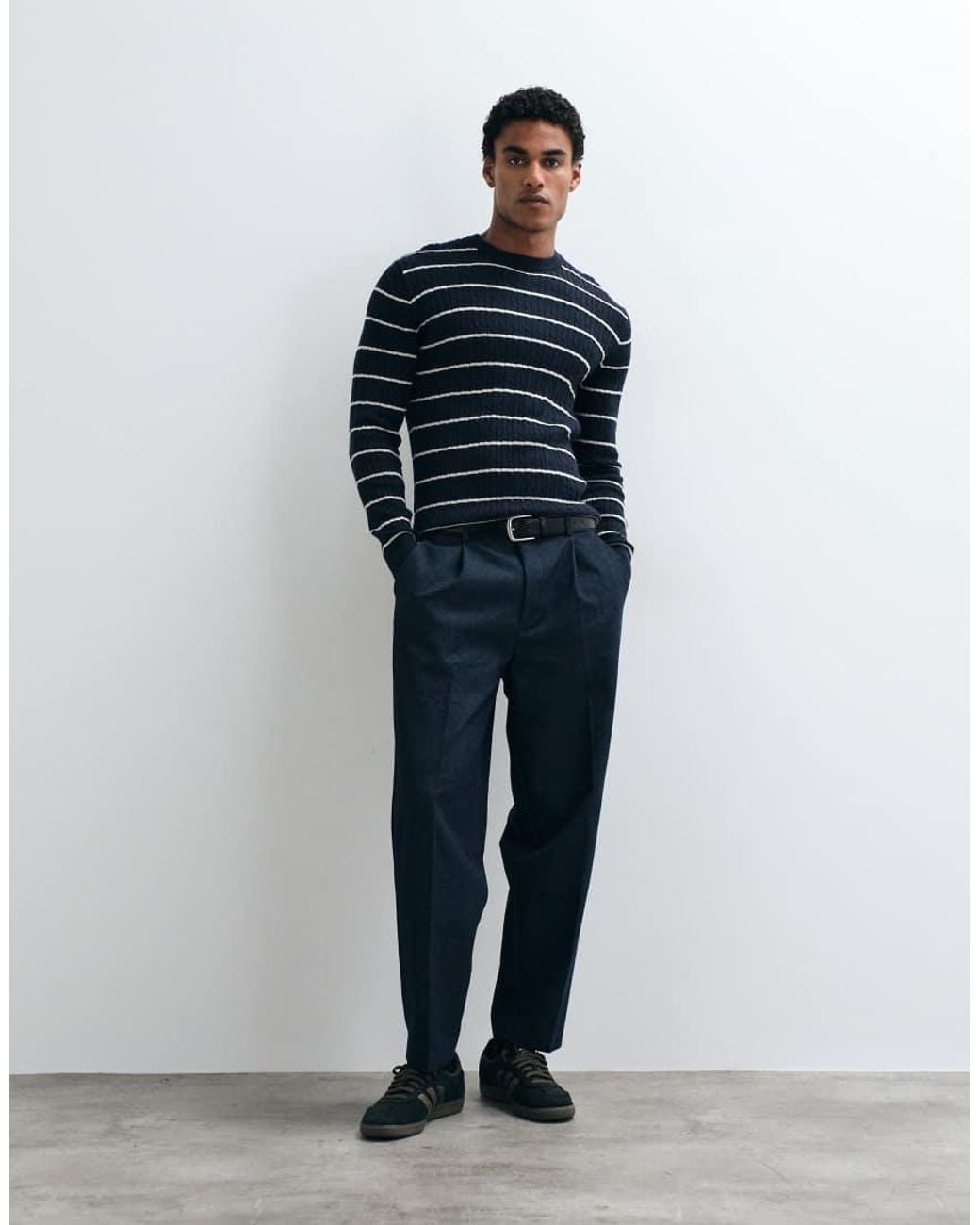 Mango Blue Cable Knit Sweater for men