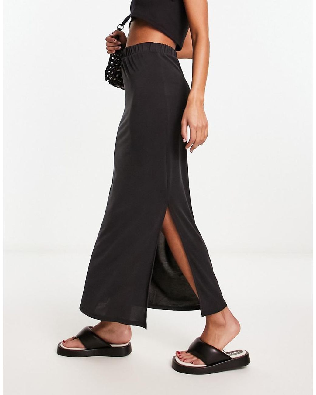 Vila White Slinky Maxi Skirt With Slit Sides