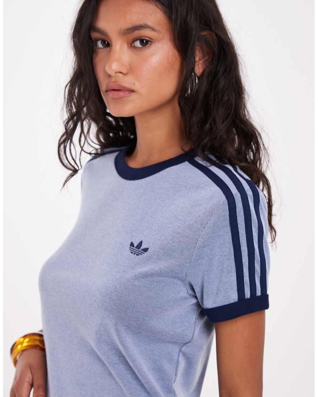 Adidas Originals Blue Slim Fit Three Stripe T-shirt