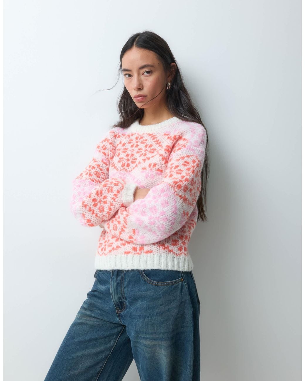 ONLY Pink Argyle Knitted Jumper