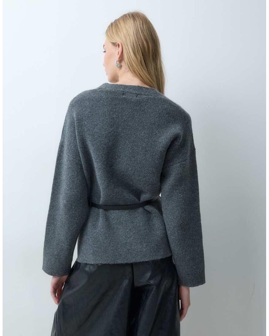 Jdy Blue Belted V-neck Cardigan