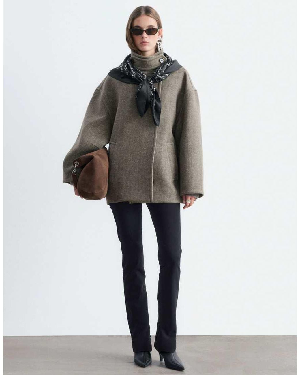 & Other Stories Gray Wool Blend Short Funnel Neck Jacket