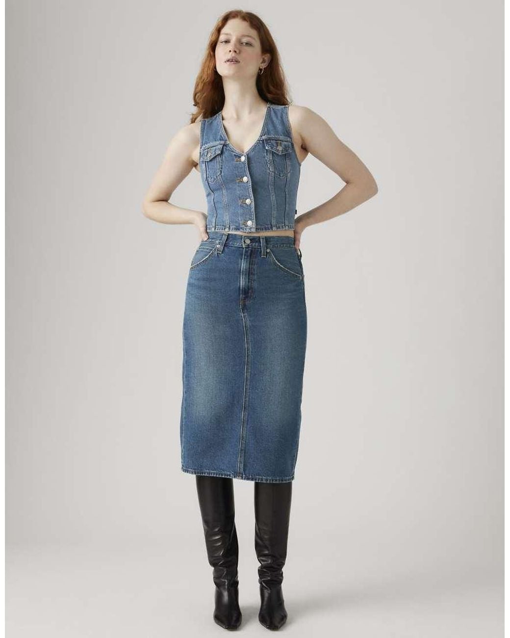 Levi's Blue High Rise Back Slit Skirt