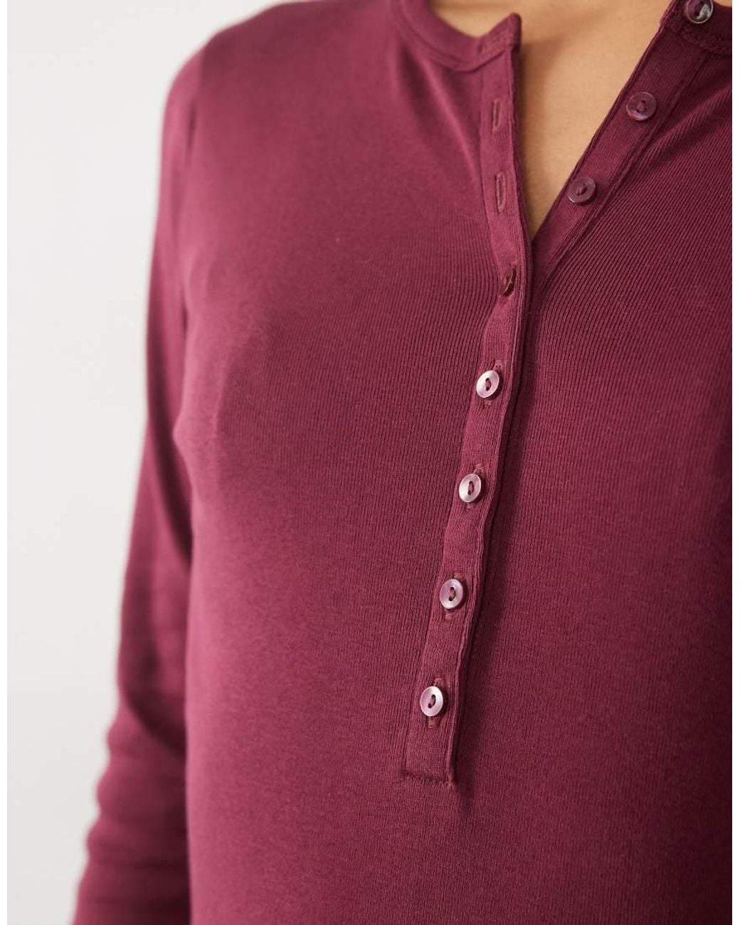 Abercrombie & Fitch Red Ribbed Long Sleeve Crew Neck Henley Top