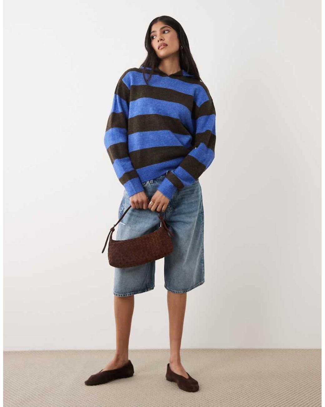 Cotton On Blue Sporty Stripe Hooded Knit