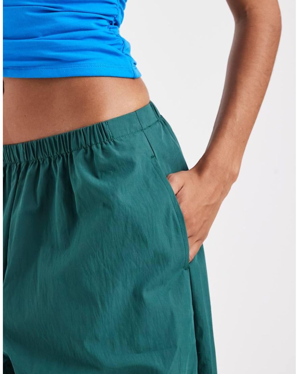 ASOS Blue Asos Design Tall Cotton Nylon Blend Pull On Balloon Trousers