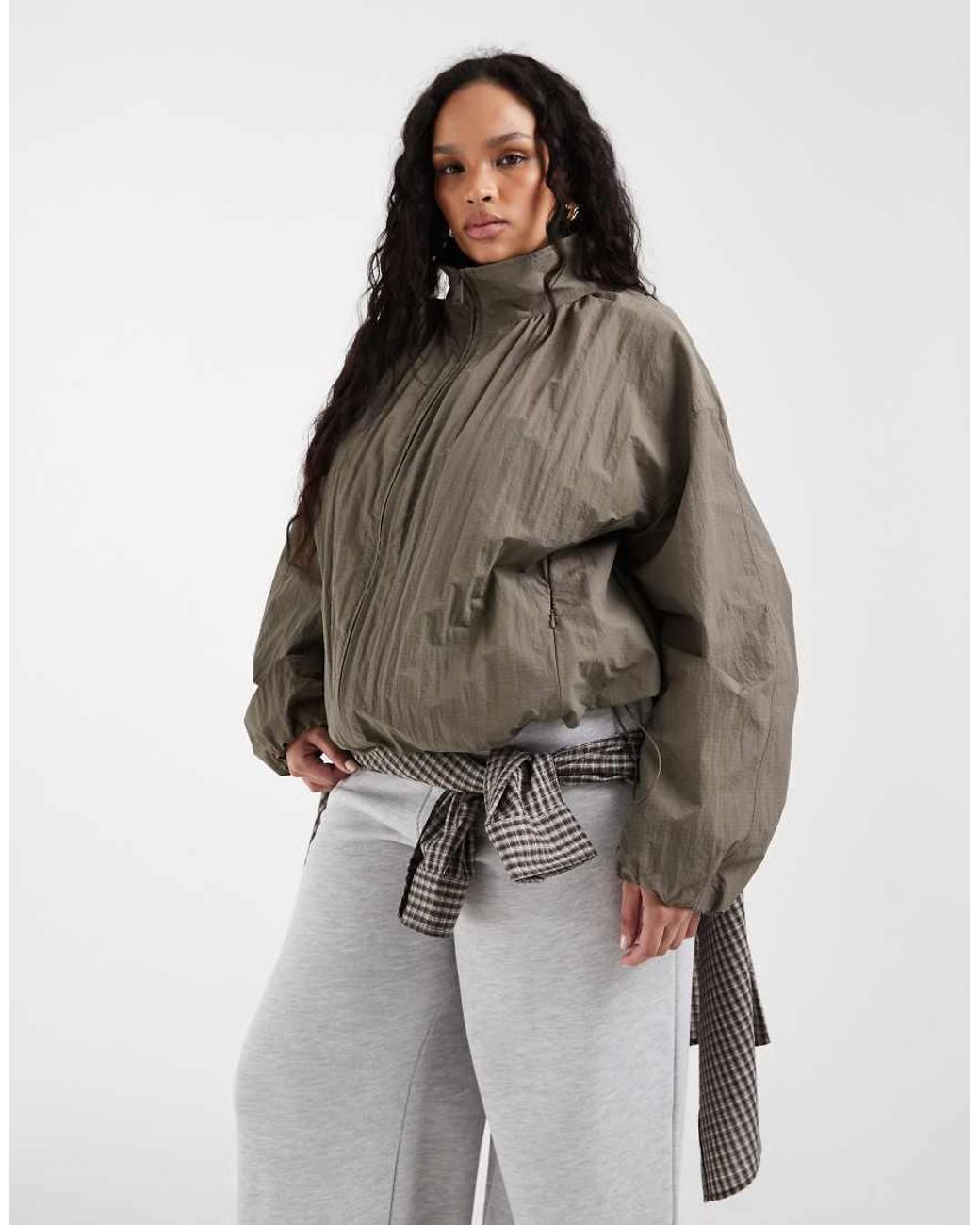ASOS Brown Asos Design Curve Oversized Bubble Hem Track Jacket
