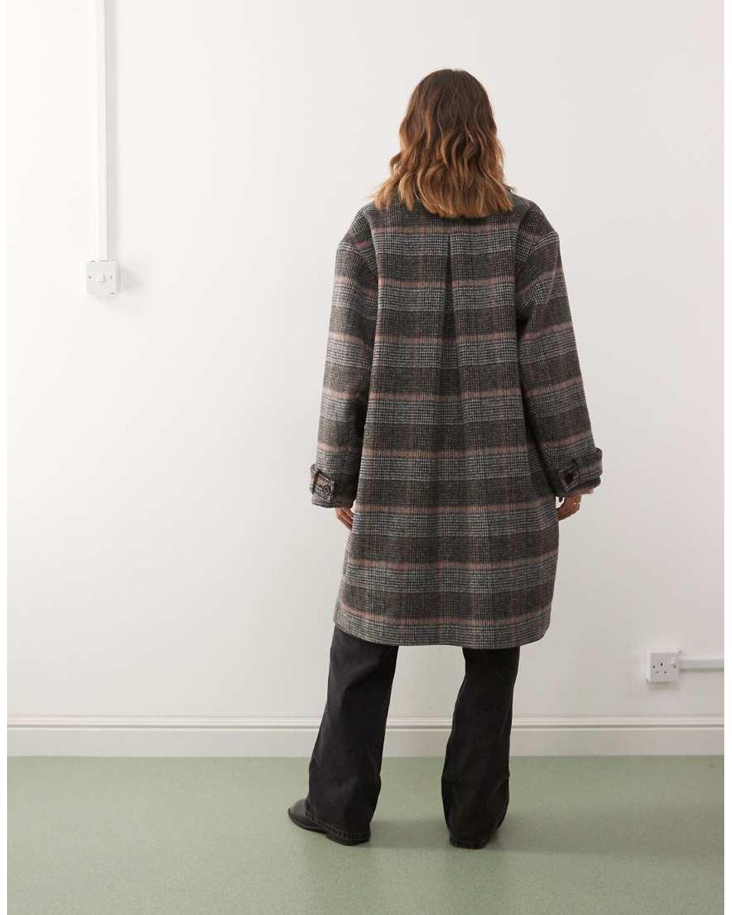 Monki Gray Longline Coat With Wool