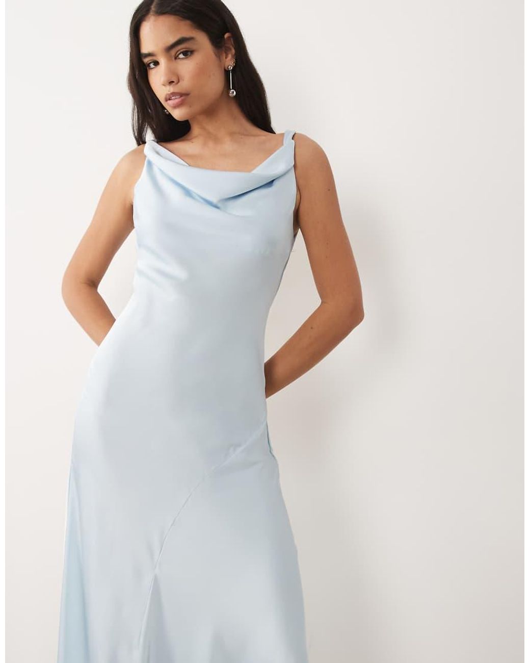 Vila Blue Halter Cowl Neck Satin Maxi Dress